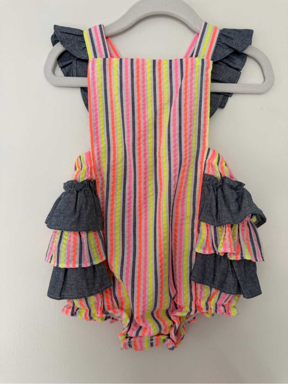 Striped Neon Ruffle Romper baby girl Nordstrom size 12m